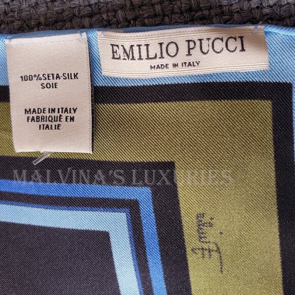 EMILIO PUCCI SCARF MULTI-COLORED VIBRANT PRINT SIGNATURE LOGO SQUARE SCARF 34" - Picture 14 of 15